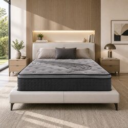 King Size Mattress 34cm Bamboo Charcoal Pocket Spring Medium-Firm Euro Top Bed