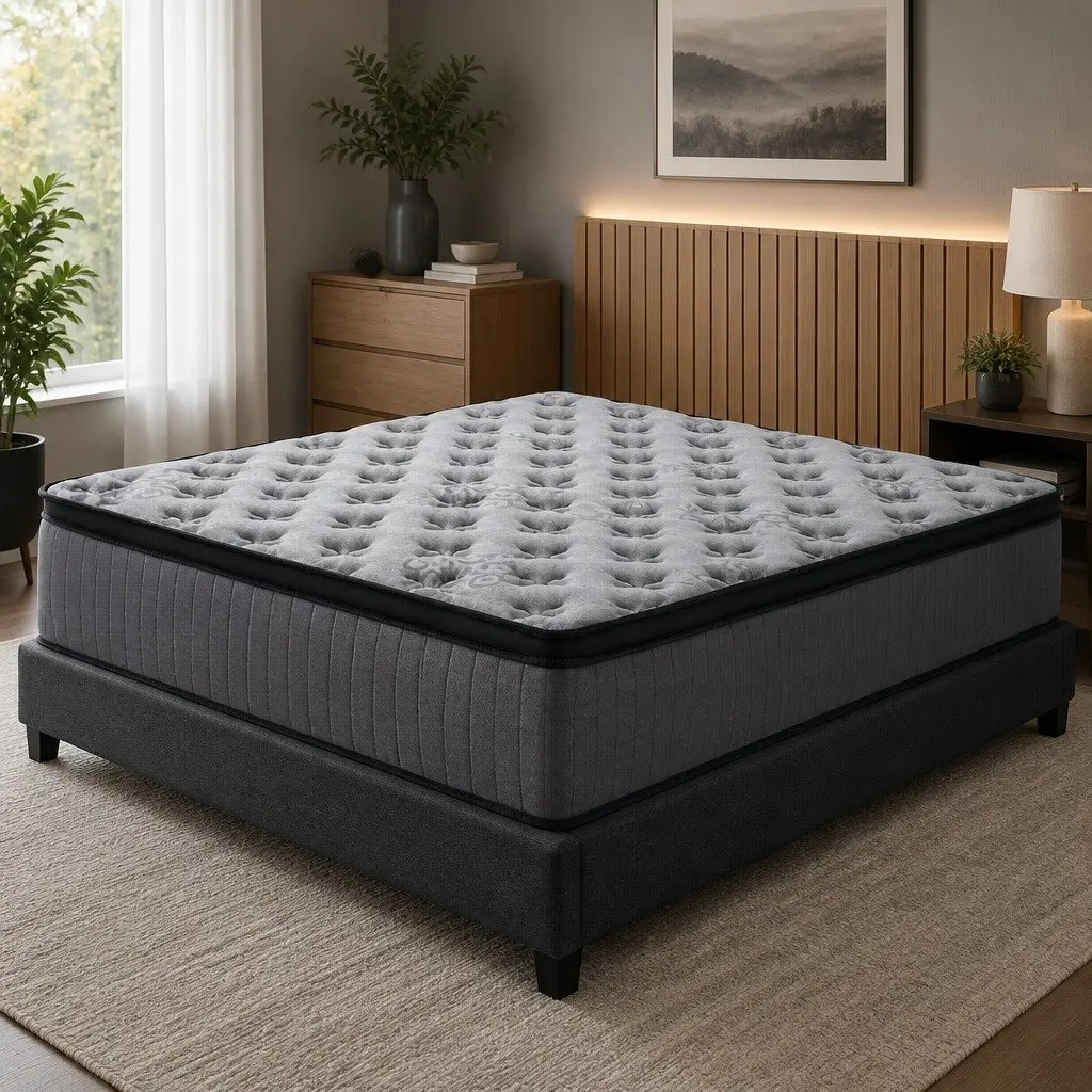 Single Mattress Grey 34cm Euro Top Medium-Firm Pocket Spring Memory Foam