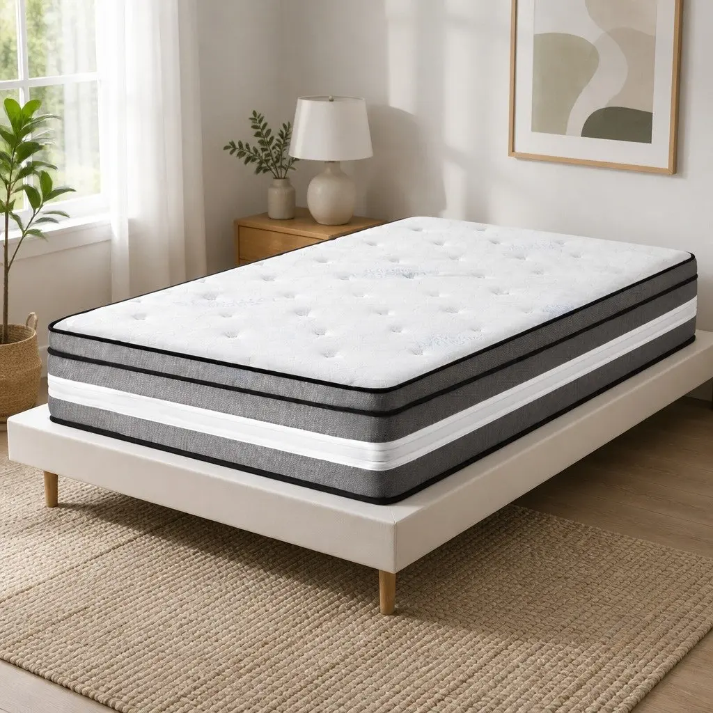 King Single Mattress 30cm Gel Memory Foam Pocket Spring Euro Top Grey