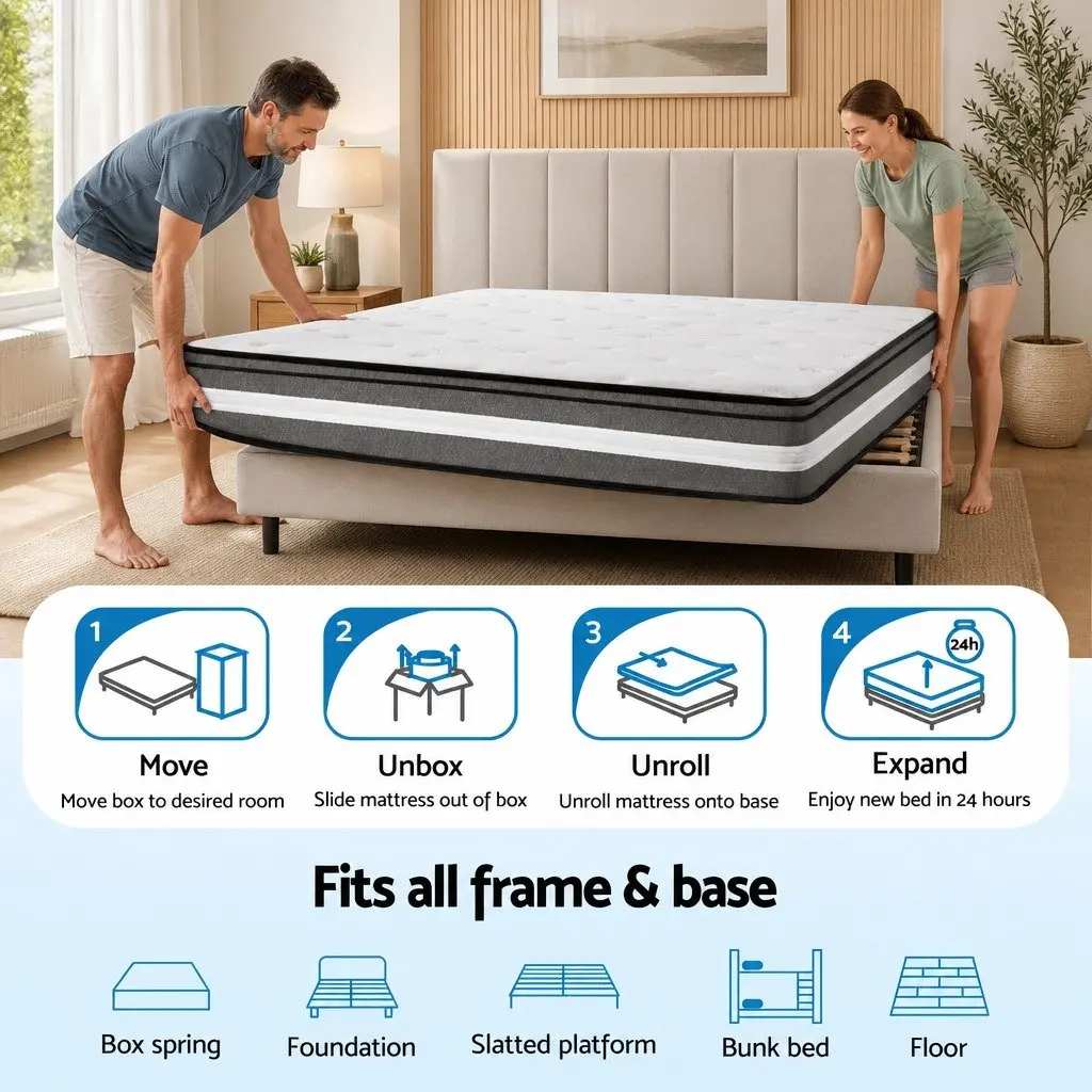 King Single Mattress 30cm Gel Memory Foam Pocket Spring Euro Top Grey