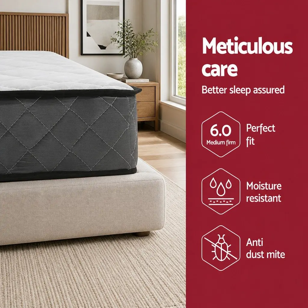 King Single Mattress White 16cm Bonnell Spring Medium Firm Quilted