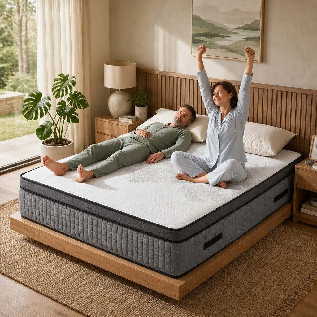 King Size Mattress Grey and White 37cm Dual-Zone Flippable Adjustable Firmness Cooling Gel