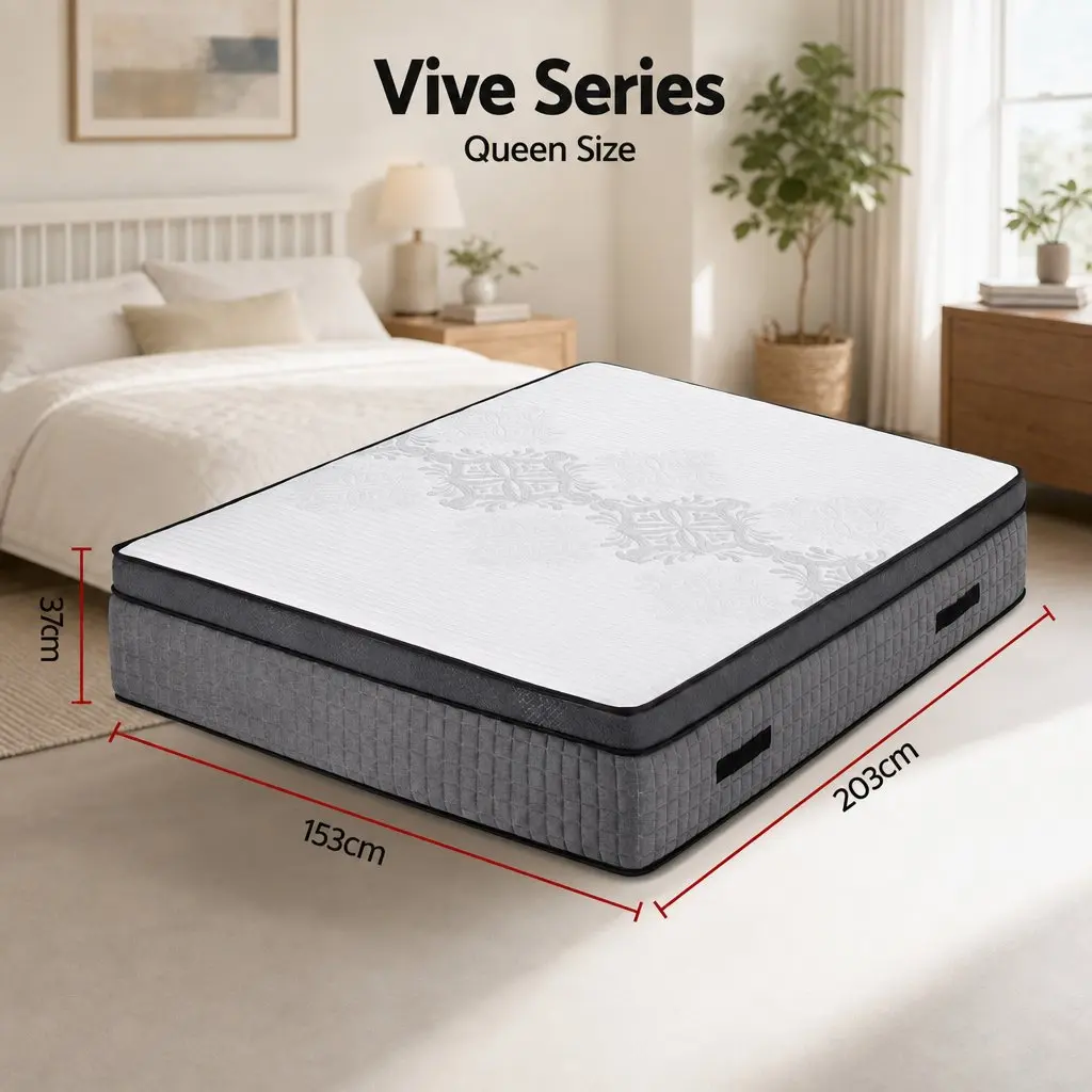 Queen Mattress White and Grey 37cm 4-in-1 Adjustable Firmness Dual Zone Flippable Memory Foam