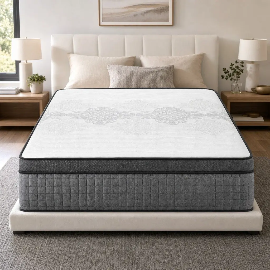 Queen Mattress White and Grey 37cm 4-in-1 Adjustable Firmness Dual Zone Flippable Memory Foam