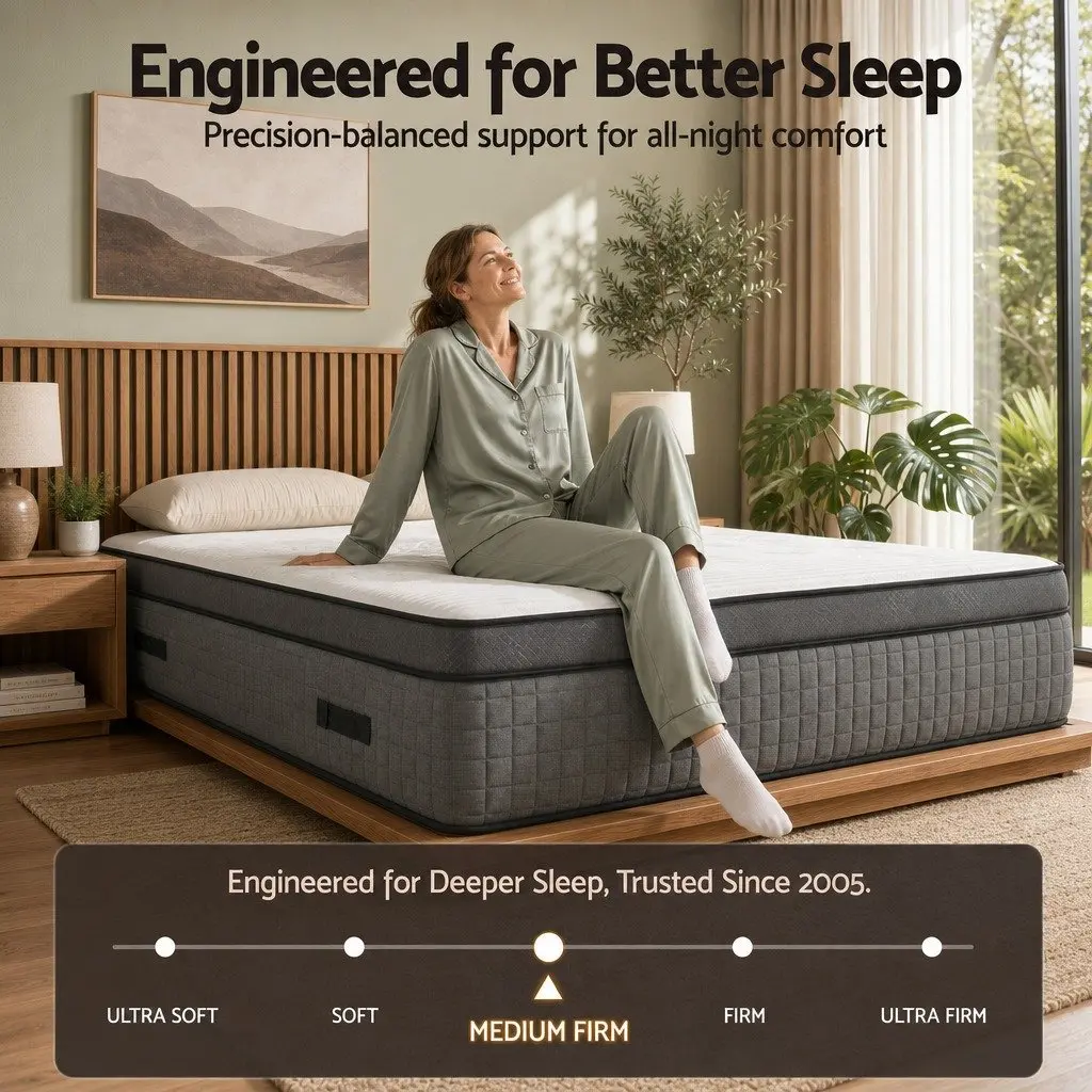 Queen Mattress White and Grey 37cm 4-in-1 Adjustable Firmness Dual Zone Flippable Memory Foam