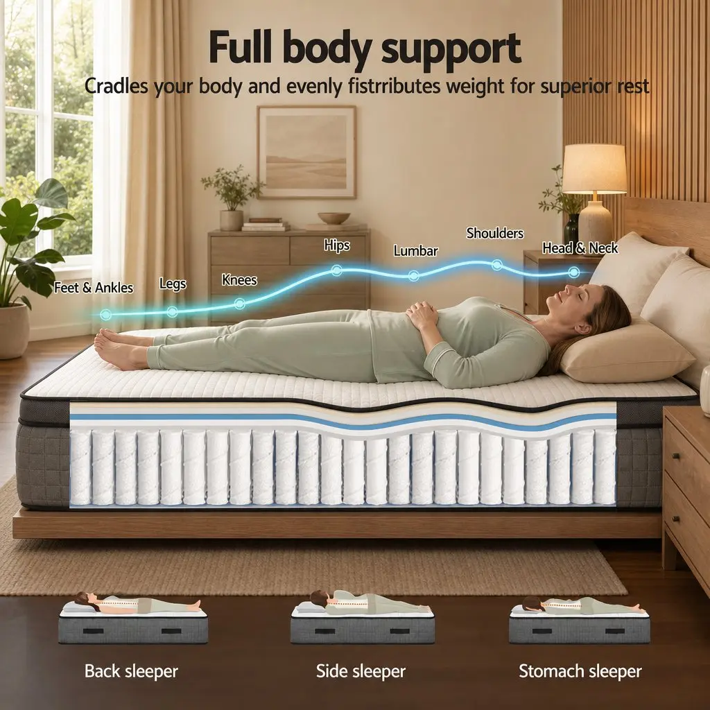 Queen Mattress White and Grey 37cm 4-in-1 Adjustable Firmness Dual Zone Flippable Memory Foam