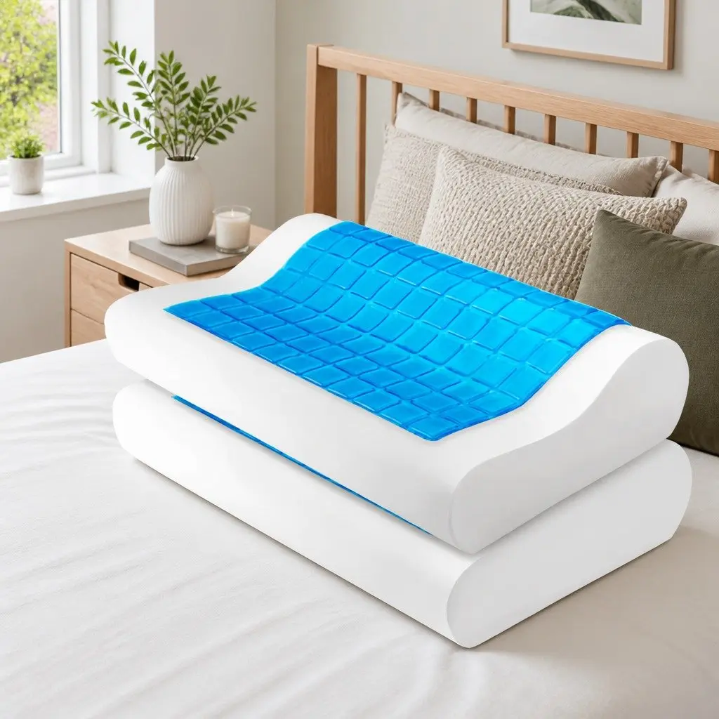 Memory Foam Contour Pillow White Twin Pack Cool Gel Top Neck Support