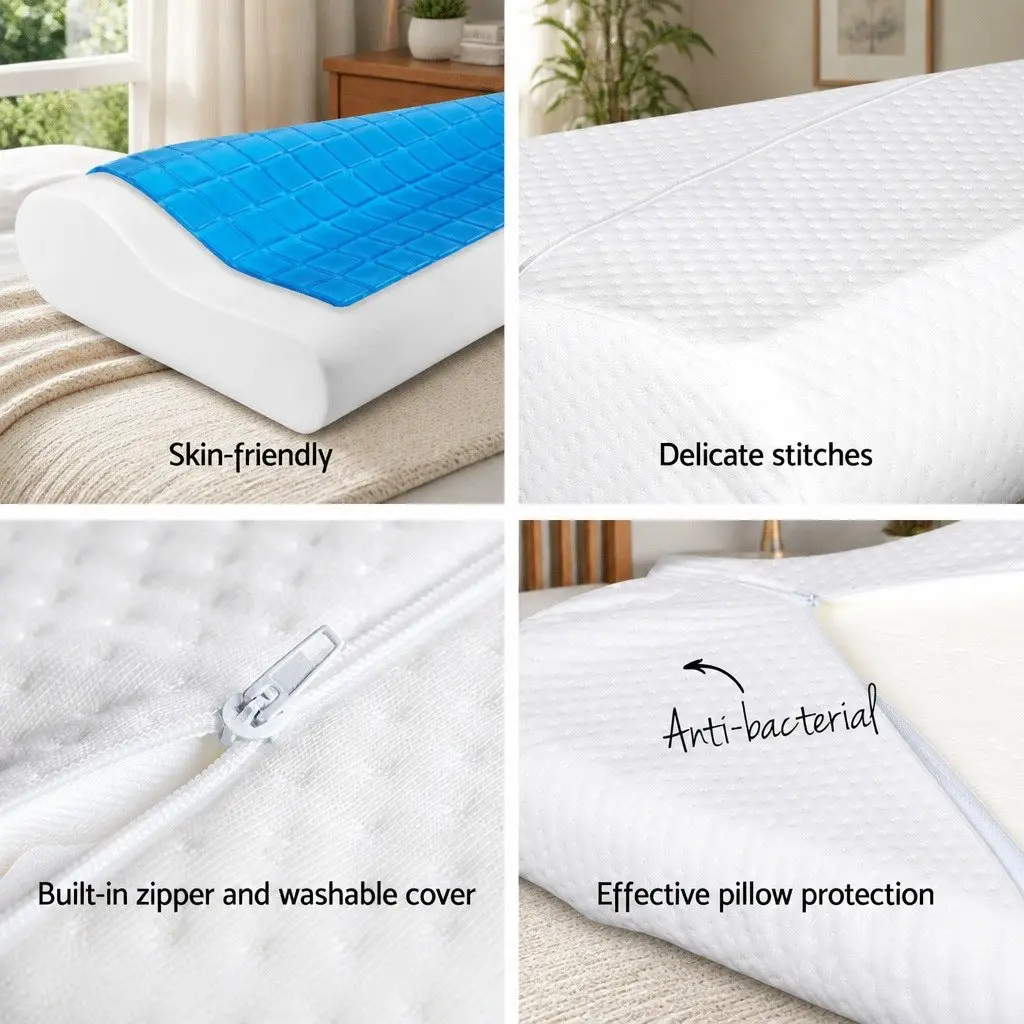 Memory Foam Contour Pillow White Twin Pack Cool Gel Top Neck Support