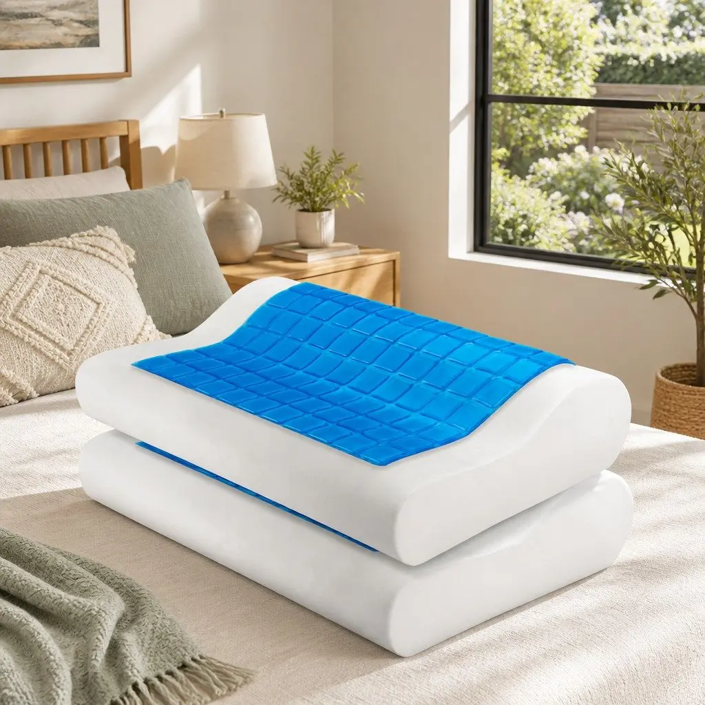 Memory Foam Contour Pillow White Twin Pack Cool Gel Top Neck Support