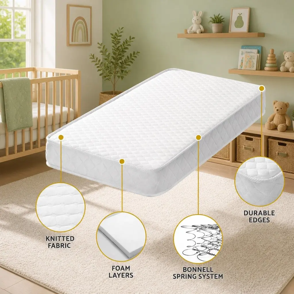 Baby Cot Mattress White Medium Firm Double Sided Breathable