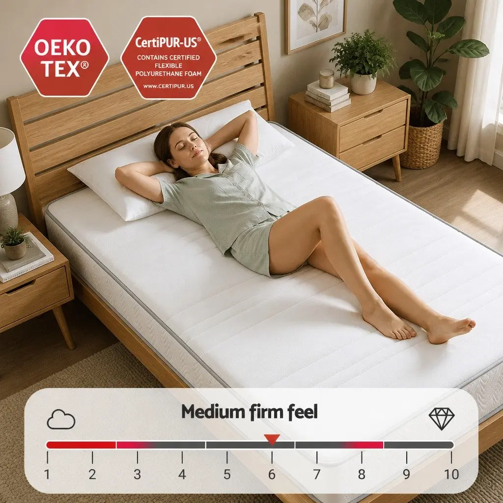Single Mattress White 90cm x 190cm 20cm Medium Firm Egg-Crate Foam Pocket Spring Tight Top
