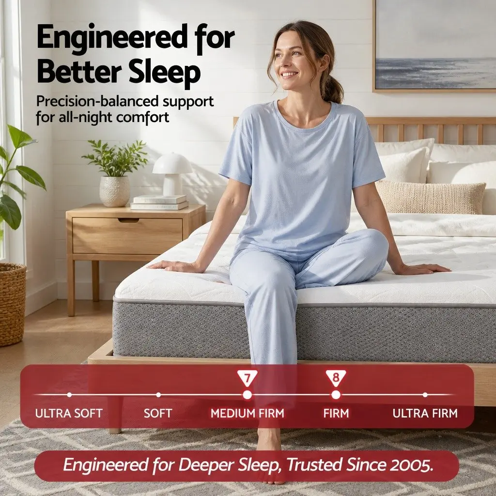 King Single Mattress White Grey 23cm Pocket Spring Reversible Foam Medium Firm Firm