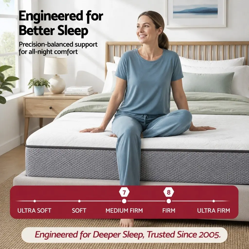 Queen Mattress White Grey 23cm Pocket Spring Reversible Foam Dual Firmness Medium Firm