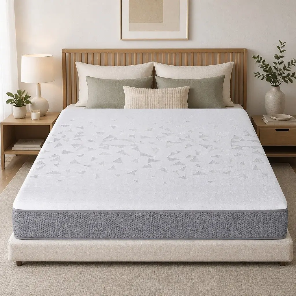 Queen Mattress White Grey 23cm Pocket Spring Reversible Foam Dual Firmness Medium Firm