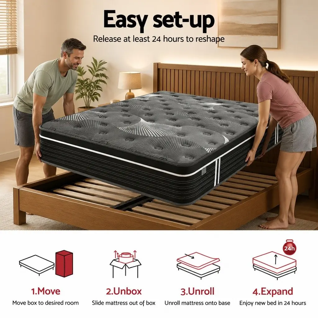 King Mattress Black 35cm Euro Top Medium Firm Pocket Spring Memory Foam