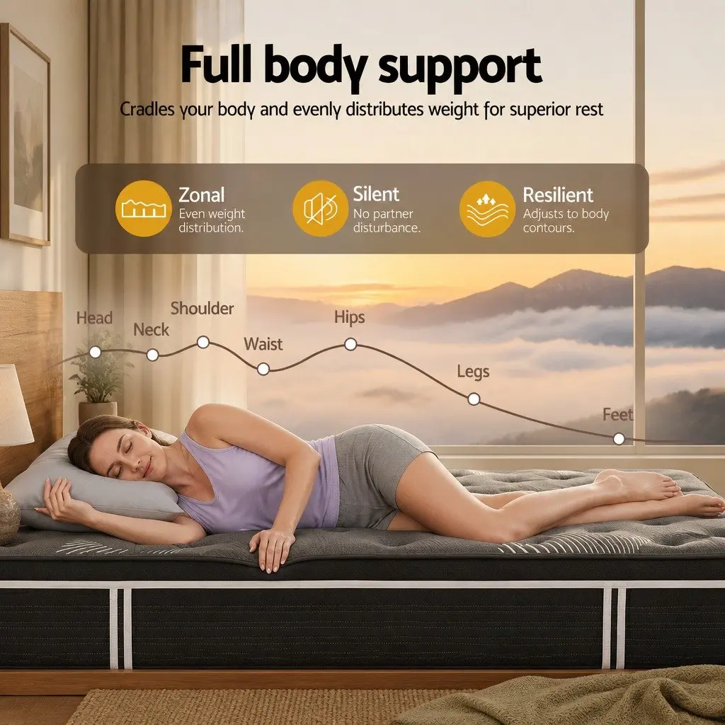 King Mattress Black 35cm Euro Top Medium Firm Pocket Spring Memory Foam