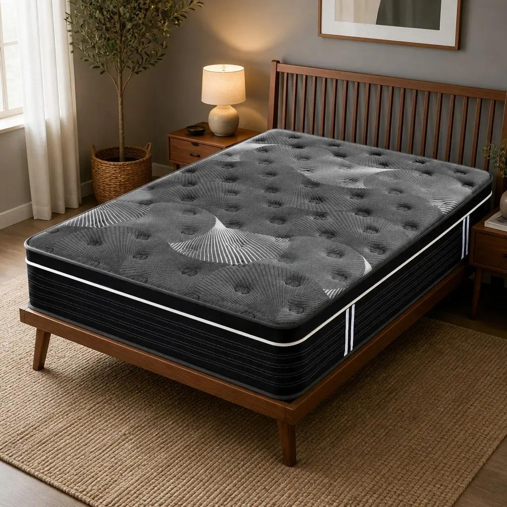 Queen Mattress Black 35cm Euro Top Medium Firm Pocket Spring Cooling Memory Foam