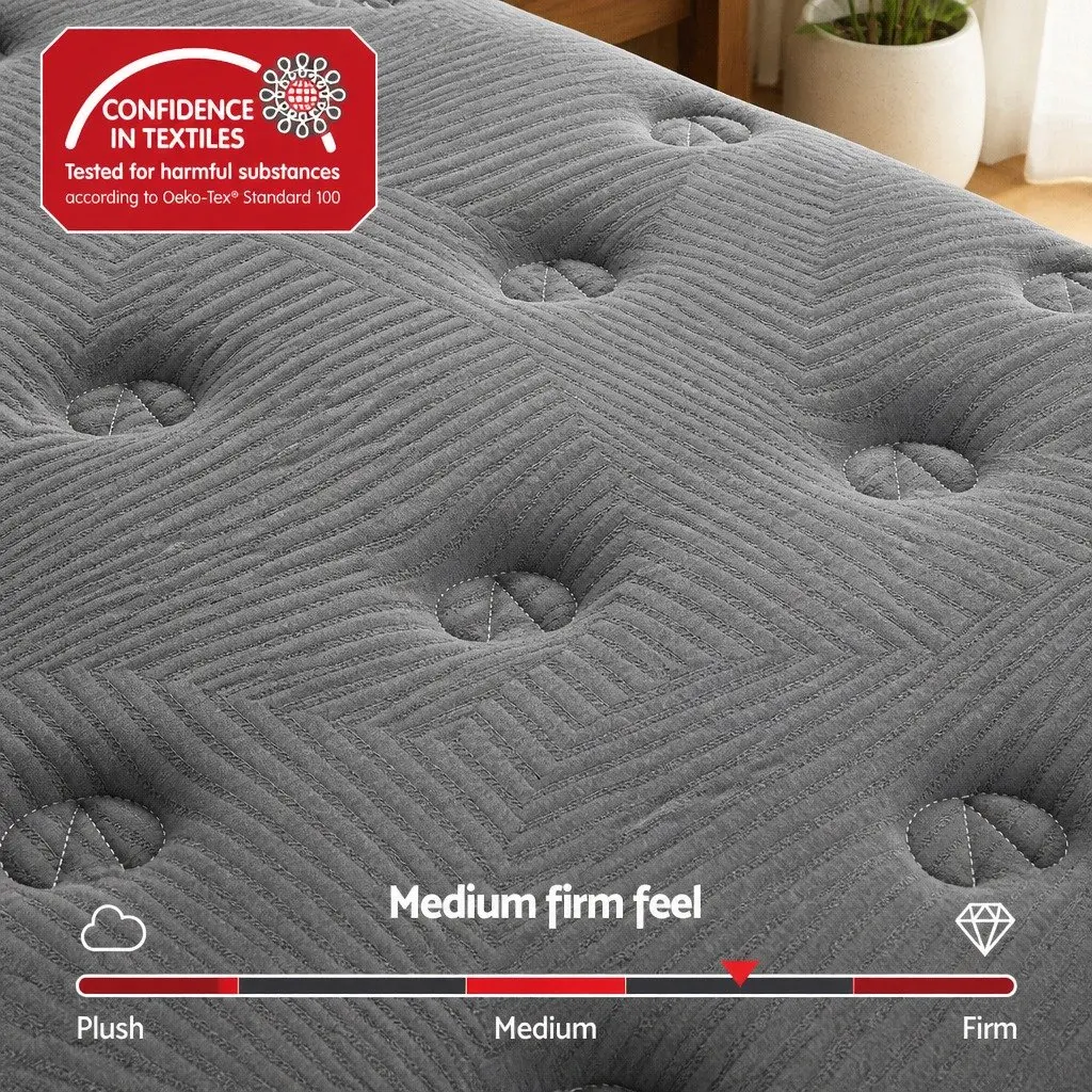Queen Mattress Black 35cm Euro Top Medium Firm Pocket Spring Cooling Memory Foam