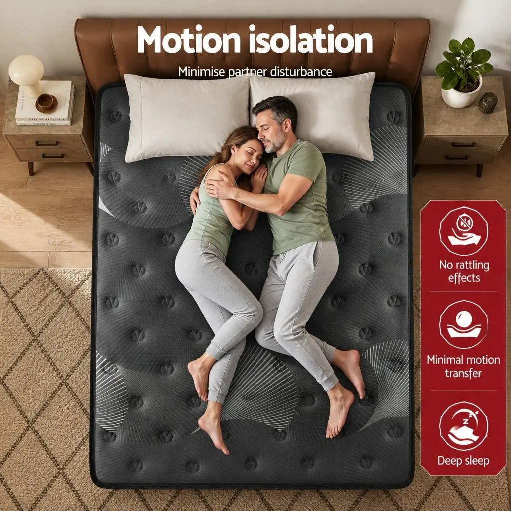 Queen Mattress Black 35cm Euro Top Medium Firm Pocket Spring Cooling Memory Foam