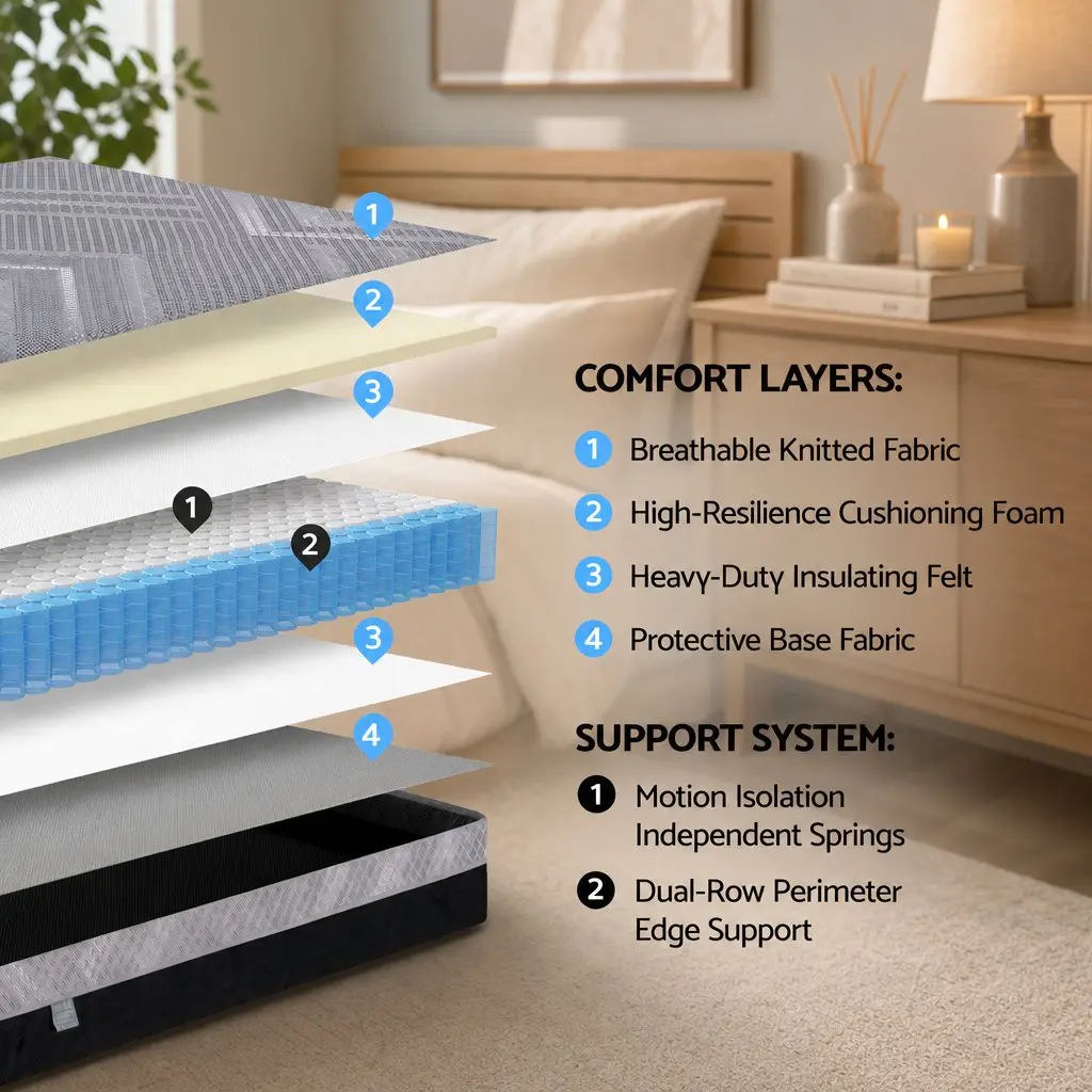 King Size Mattress Dark Grey 26cm Firm Pocket Spring Dual Edge Support