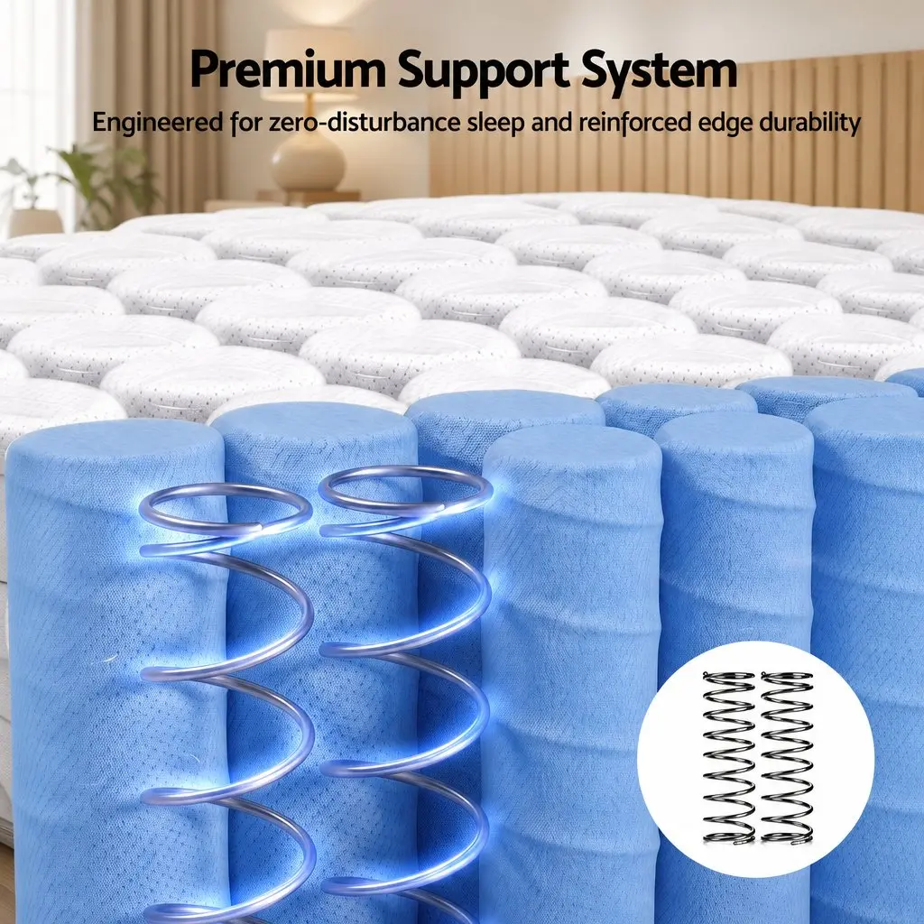 Queen Mattress Dark Grey 26cm Firm Pocket Spring Dual Edge Support Breathable