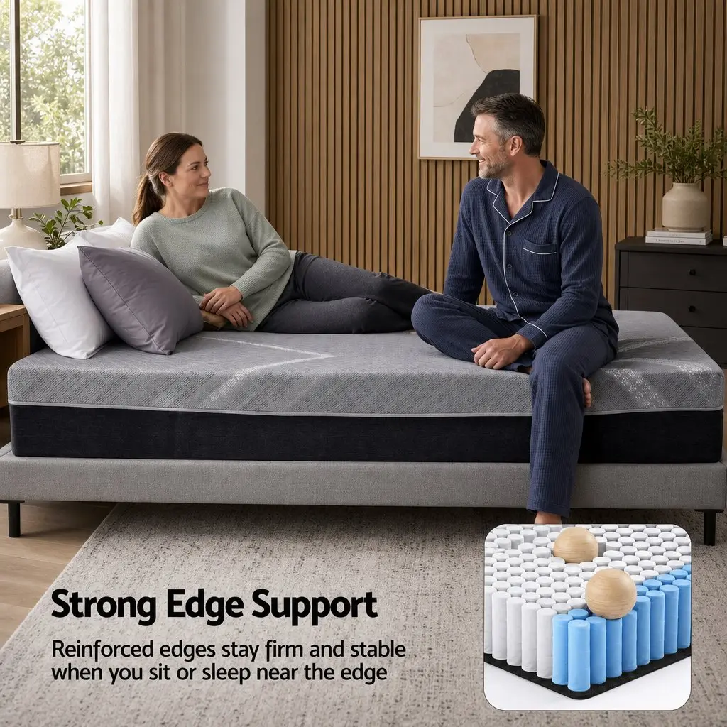 Queen Mattress Dark Grey 26cm Firm Pocket Spring Dual Edge Support Breathable