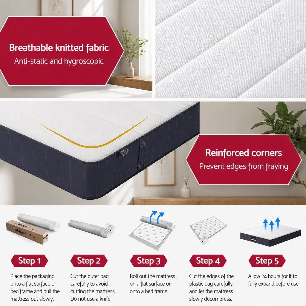 Double Mattress White Grey 20cm Pocket Spring Tight Top Firm Support