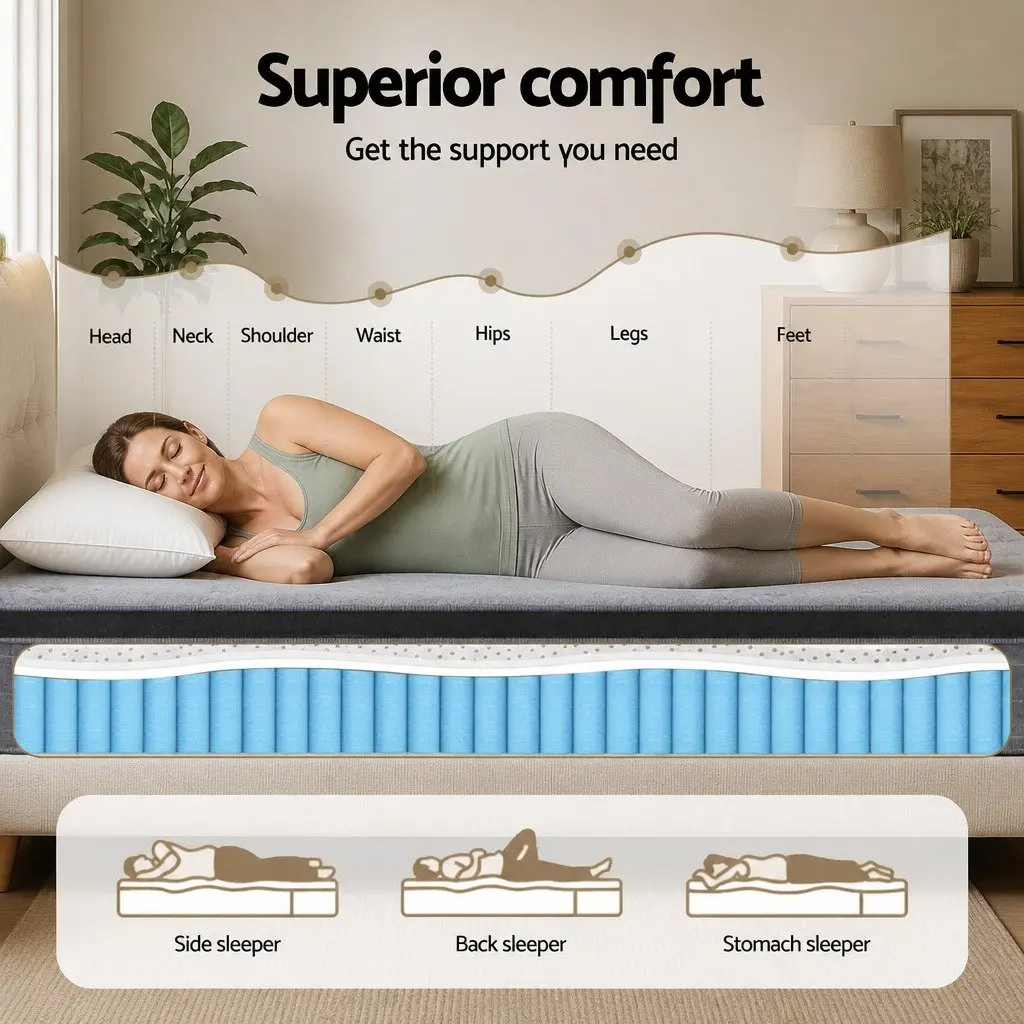 Double Mattress 26cm Euro Top Latex Foam Medium Firm Pocket Spring Bed