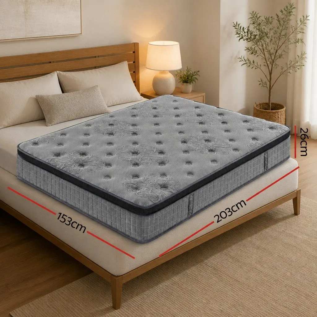 Queen Mattress 26cm Latex Foam Euro Top Medium Firm Pocket Spring Support