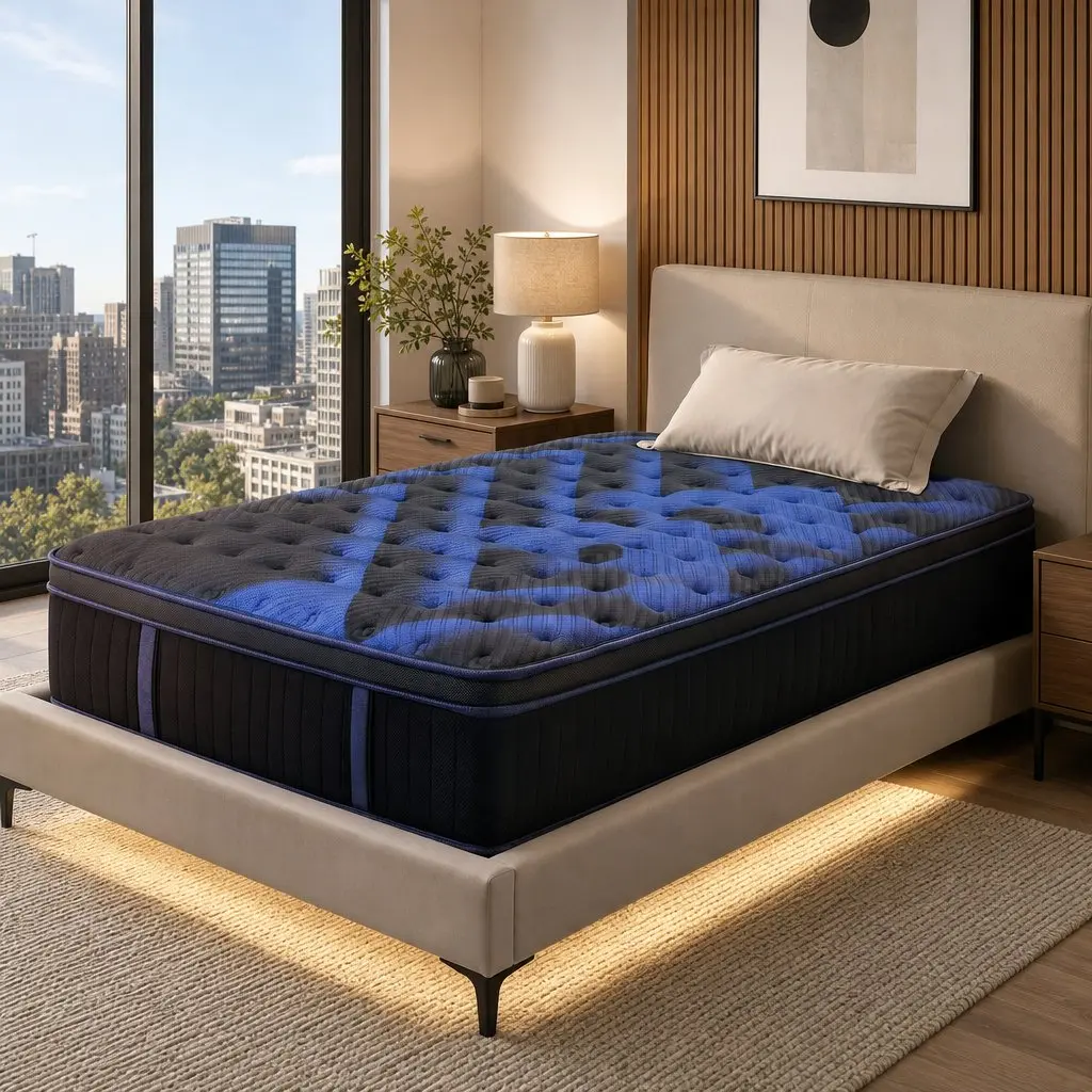King Single Mattress Black Blue 34cm Cooling Gel Memory Foam Pocket Spring Support