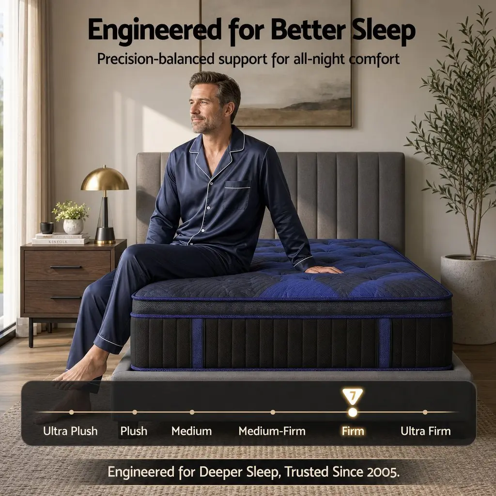 King Single Mattress Black Blue 34cm Cooling Gel Memory Foam Pocket Spring Support