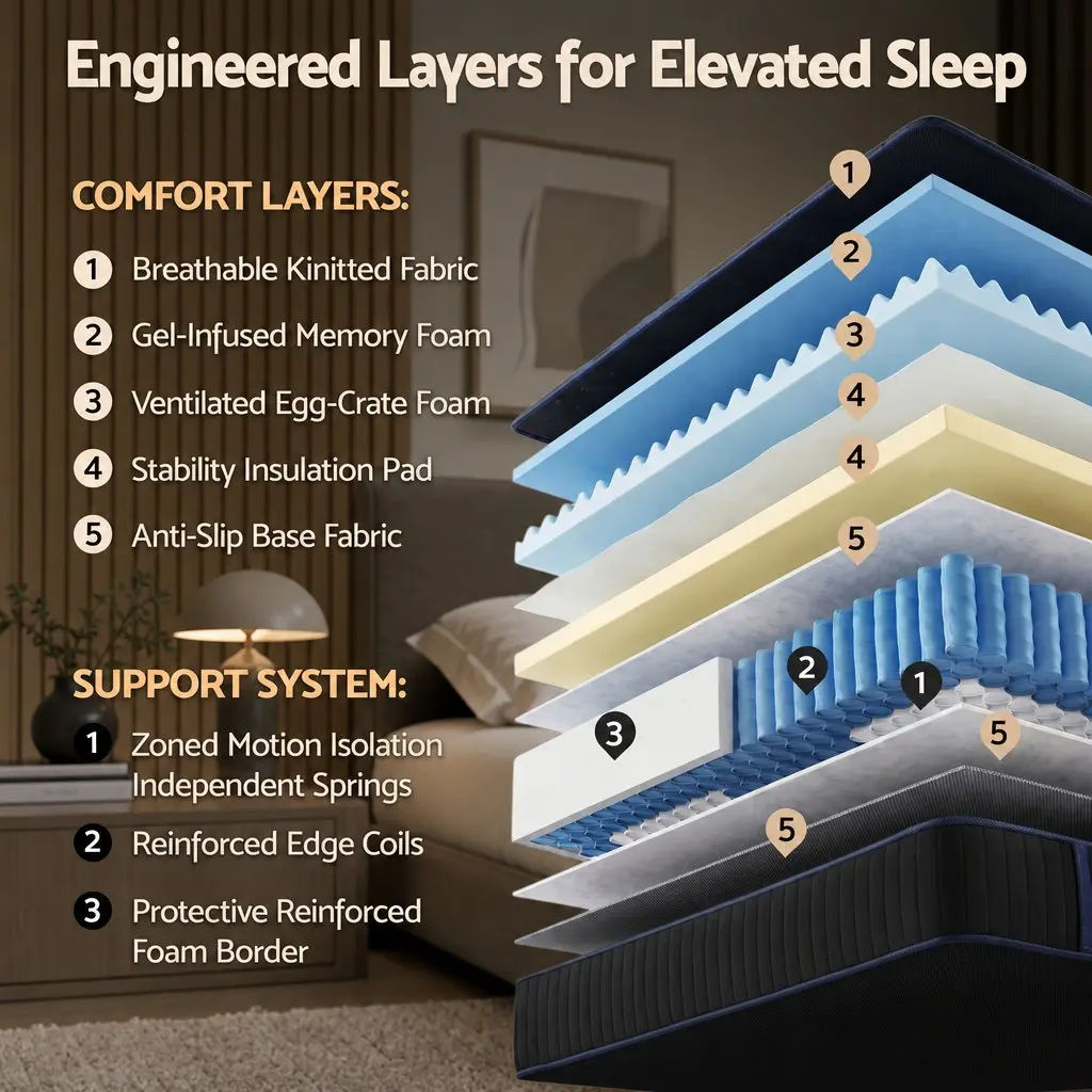 King Single Mattress Black Blue 34cm Cooling Gel Memory Foam Pocket Spring Support