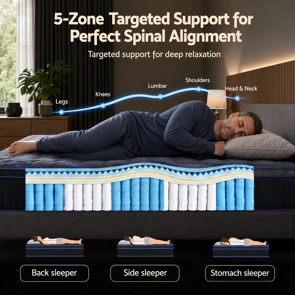 King Single Mattress Black Blue 34cm Cooling Gel Memory Foam Pocket Spring Support
