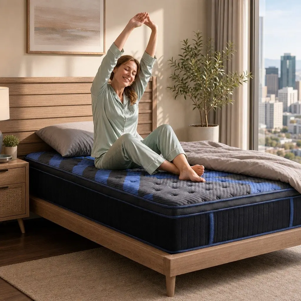 King Single Mattress Black Blue 34cm Cooling Gel Memory Foam Pocket Spring Support