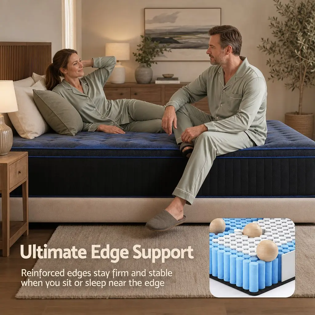 King Single Mattress Black Blue 34cm Cooling Gel Memory Foam Pocket Spring Support