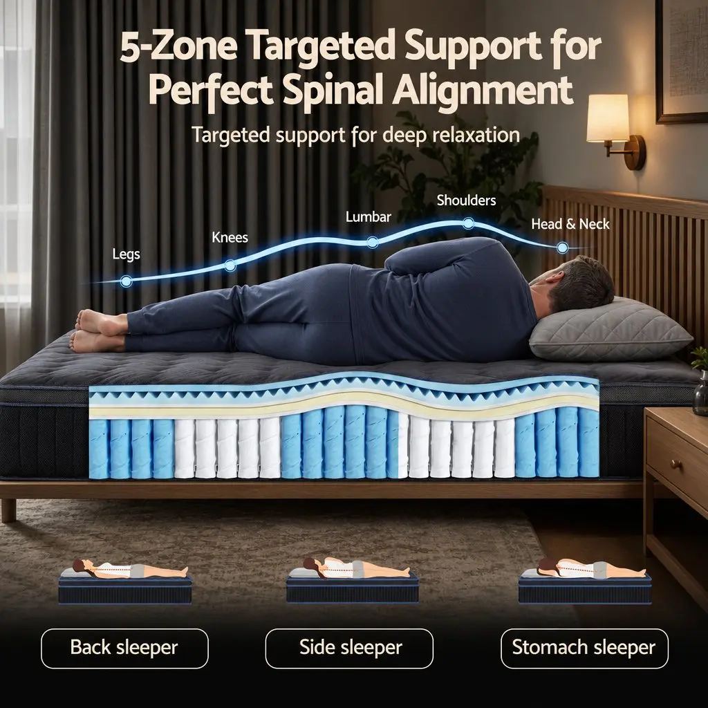 Queen Hybrid Mattress 34cm Cooling Gel Memory Foam Pocket Spring Support Medium