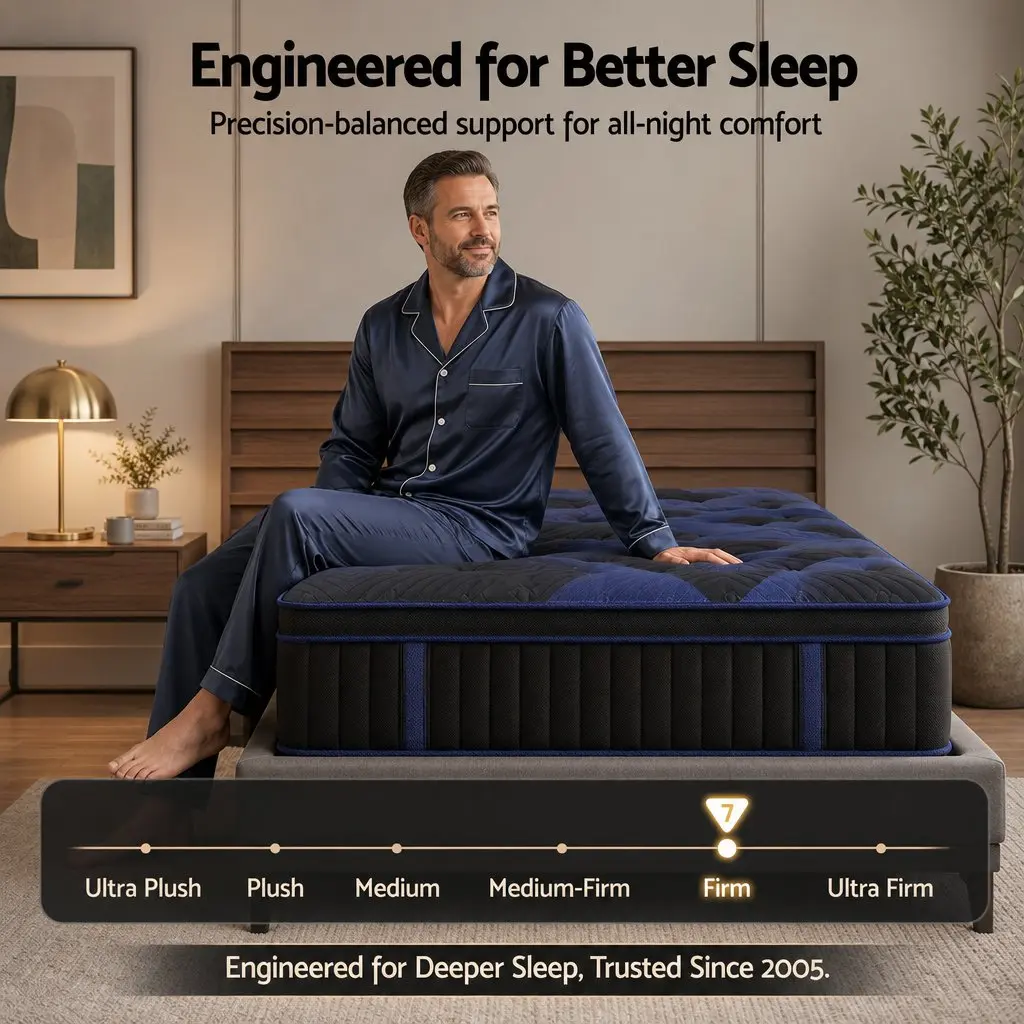 Single Mattress Black Blue 34cm Cooling Gel Memory Foam Pocket Spring Medium Firm