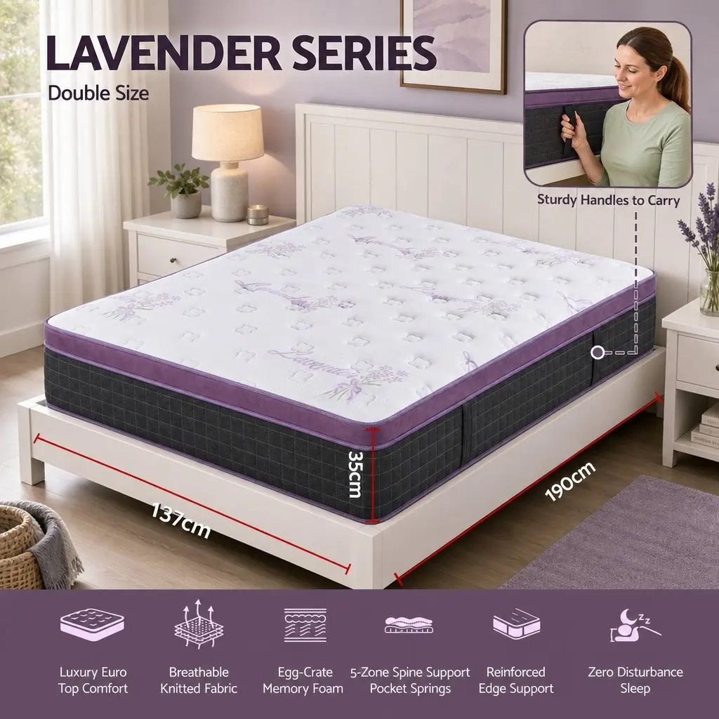 Double Mattress Purple Black 35cm Firm Euro Top Pocket Spring Edge Support