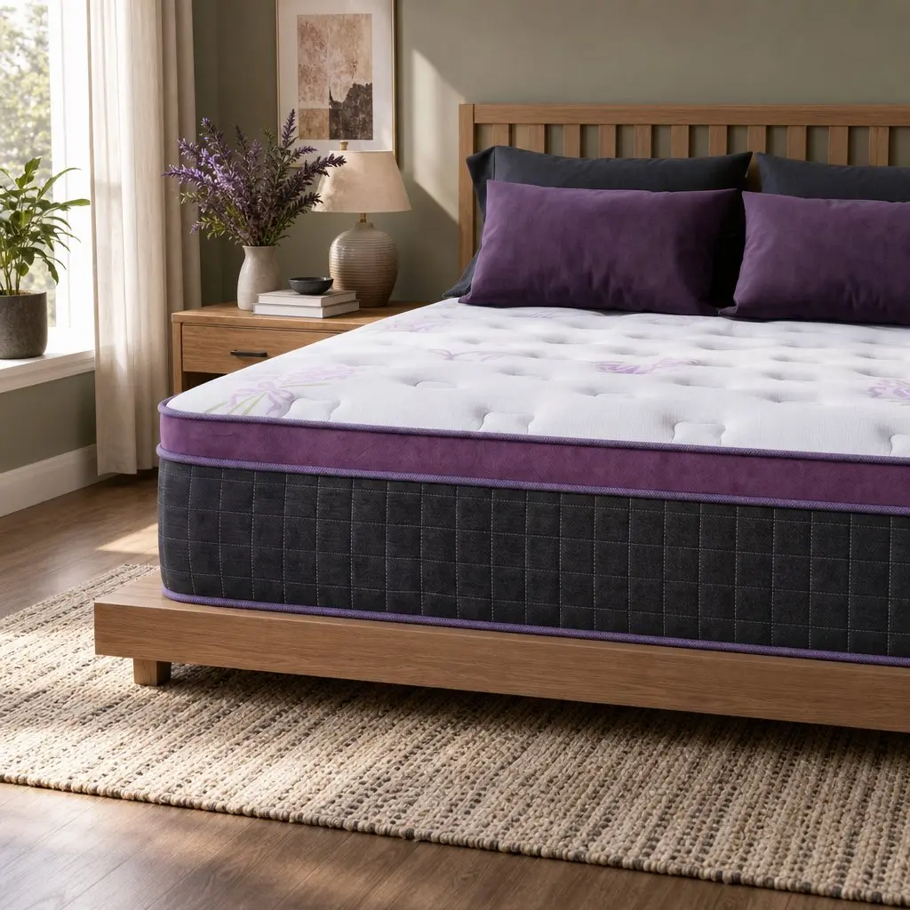 Double Mattress Purple Black 35cm Firm Euro Top Pocket Spring Edge Support