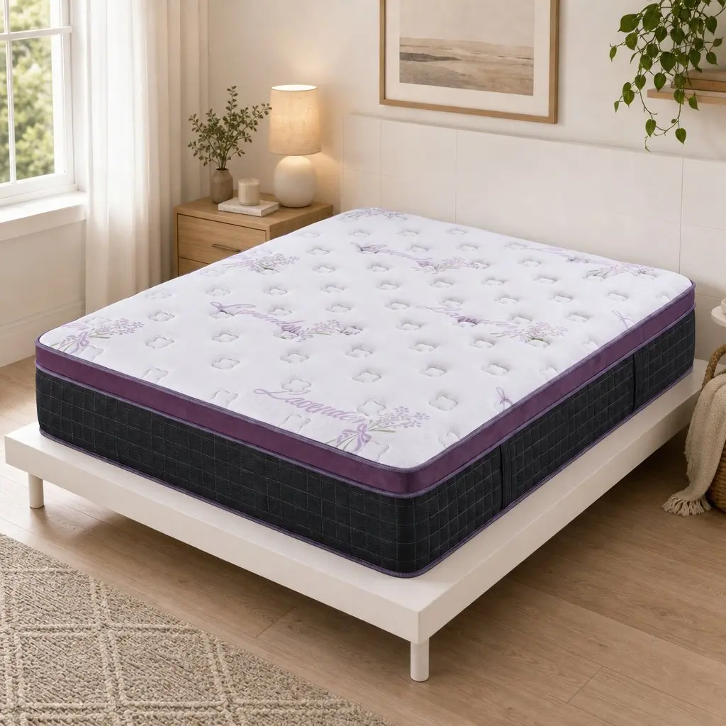 Double Mattress Purple Black 35cm Firm Euro Top Pocket Spring Edge Support