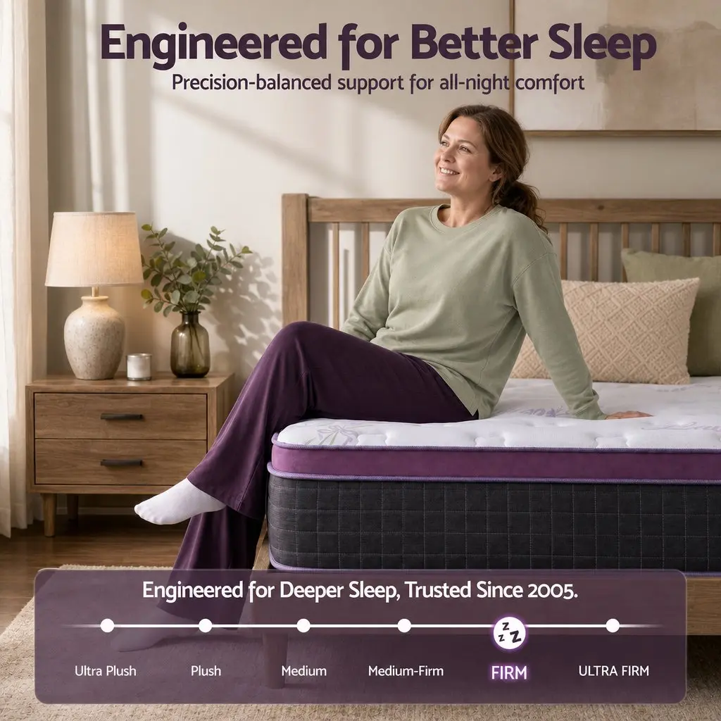 Double Mattress Purple Black 35cm Firm Euro Top Pocket Spring Edge Support