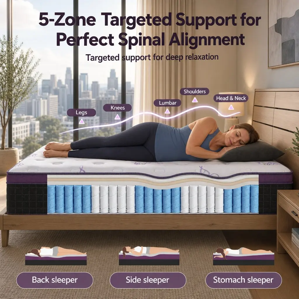 Double Mattress Purple Black 35cm Firm Euro Top Pocket Spring Edge Support