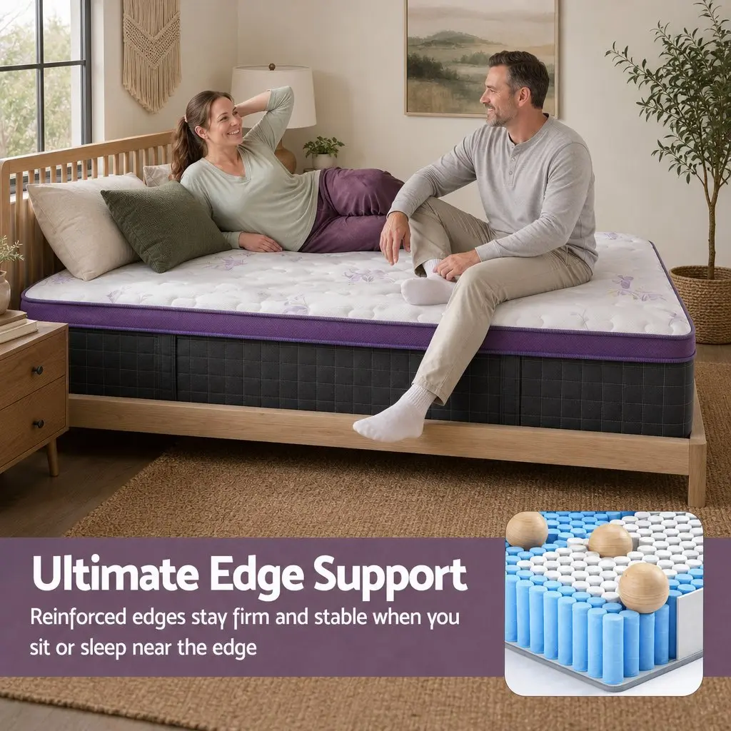 Double Mattress Purple Black 35cm Firm Euro Top Pocket Spring Edge Support