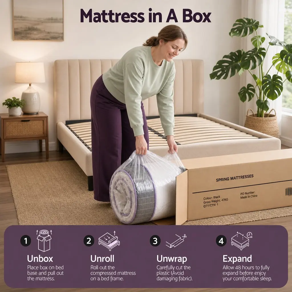 Double Mattress Purple Black 35cm Firm Euro Top Pocket Spring Edge Support