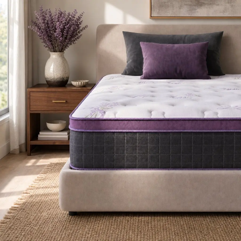 Single Mattress Purple Black 90cm x 190cm Euro Top Firm Pocket Spring 35cm Thick Edge Support