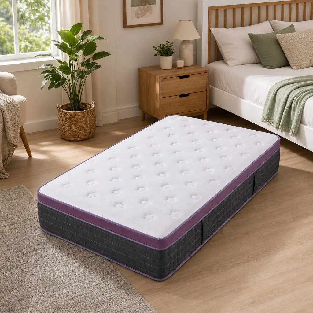 Single Mattress Purple Black 90cm x 190cm Euro Top Firm Pocket Spring 35cm Thick Edge Support