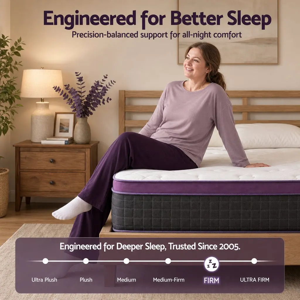 Single Mattress Purple Black 90cm x 190cm Euro Top Firm Pocket Spring 35cm Thick Edge Support
