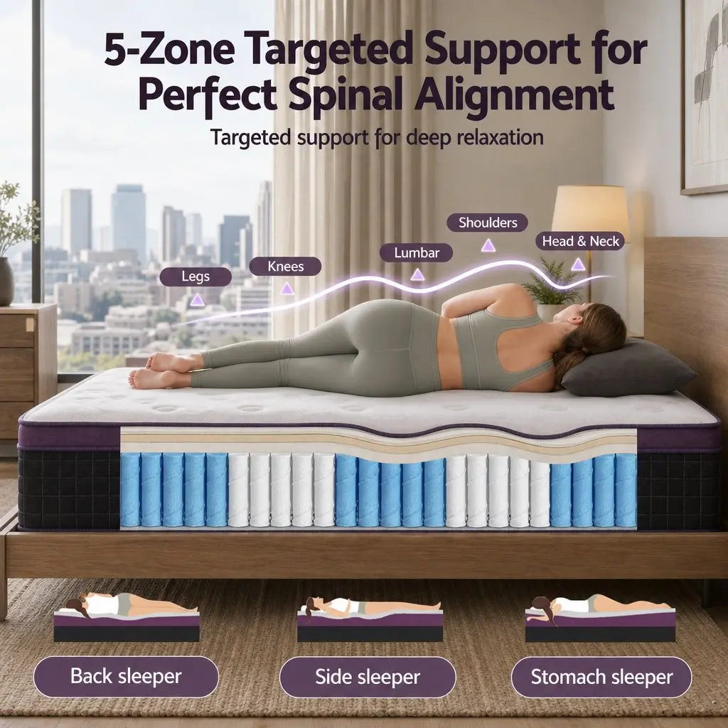 Single Mattress Purple Black 90cm x 190cm Euro Top Firm Pocket Spring 35cm Thick Edge Support