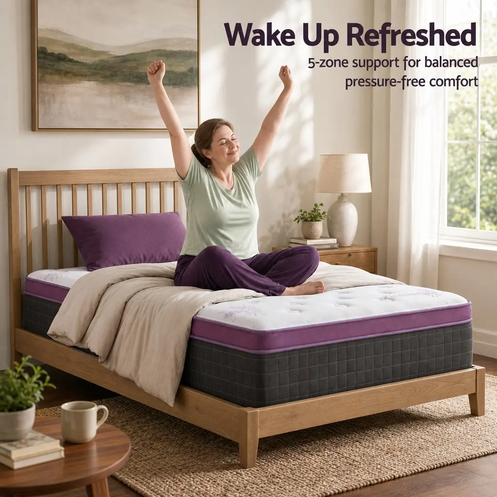Single Mattress Purple Black 90cm x 190cm Euro Top Firm Pocket Spring 35cm Thick Edge Support