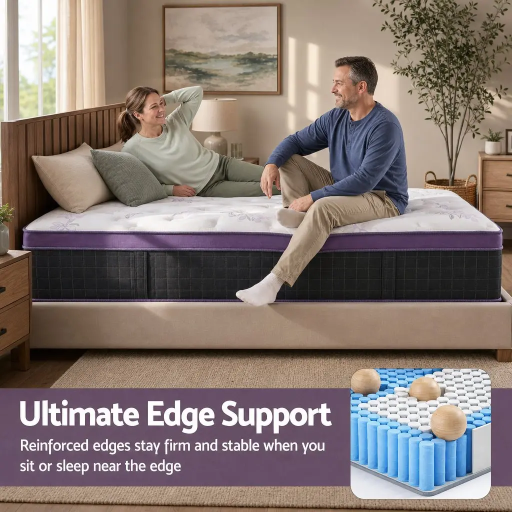 Single Mattress Purple Black 90cm x 190cm Euro Top Firm Pocket Spring 35cm Thick Edge Support
